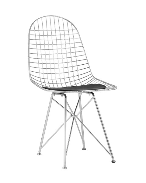 Стул обеденный Eiffel хромированный с черной подушкой (Стул кухонный Eiffel серебристый)