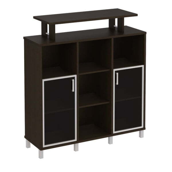 Стеллаж средний с надстройкой и стеклянными дверками Борн B 801-524 1426x450x1530 (Венге)