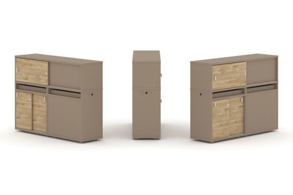 Тумба двойная + низкая надставка ES.NB.2N-22 (1500х410х1135) (Латте/Тиквуд Светлый)