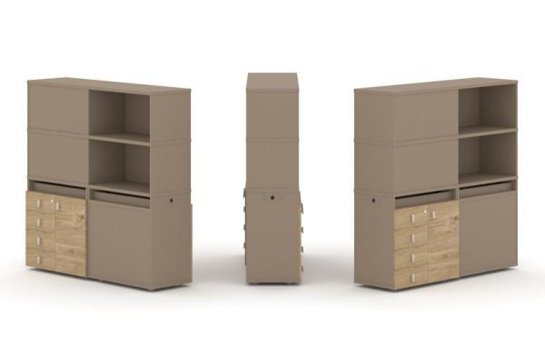 Тумба двойная + высокая надставка ES.NB.2V-18 (1500х410х1520) (Латте/Тиквуд Светлый)