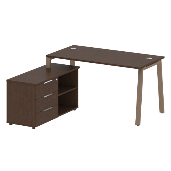 Рабочая станция с тумбой на А-образном м/к Metal System Style БА.РС-СТС-2.3 (L) 1500x1520x750 (Венге Цаво/Мокко металл)