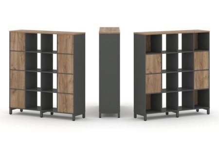 Набор стеллажа 1 сторонний, 4 яруса SN.NS-441 (1488х400х1615) (Антрацит/Дуб Табак/Металл Антрацит)