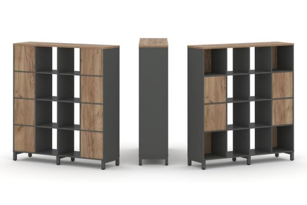 Набор стеллажа 1 сторонний, 4 яруса SN.NS-441 (1488х400х1615) (Антрацит/Дуб Табак/Металл Антрацит)