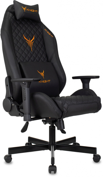 Кресло игровое Knight Rampart черный ромбик эко.кожа с подголов. крестов. металл (Черный)