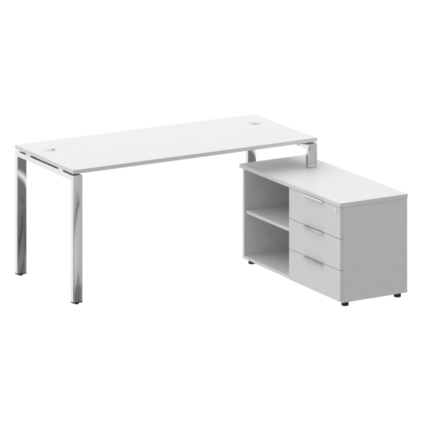 Стол для руководителя с тумбой правый БГ.СРТ-4.7 (R) 1700x1520x750 (Белый/Нерж. Сталь)