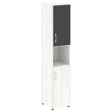 Шкаф для документов с нишей узкий со стеклом черным LT.SU-1.4 R (R) Black (Снежная Патина)