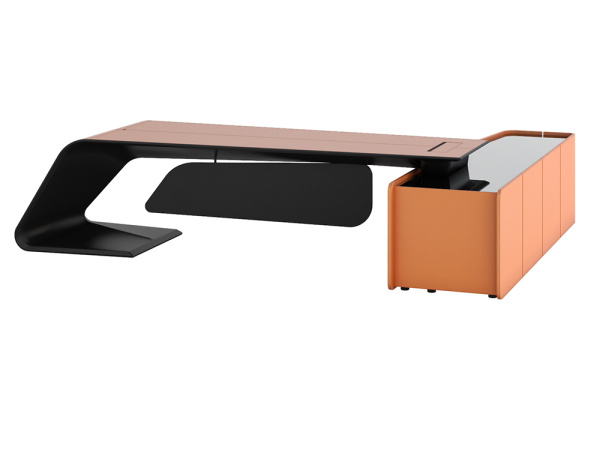 Стол письменный левый BUGATTI 266х220 (2660х2200х760) (Оранжевая кожа MA1-30)