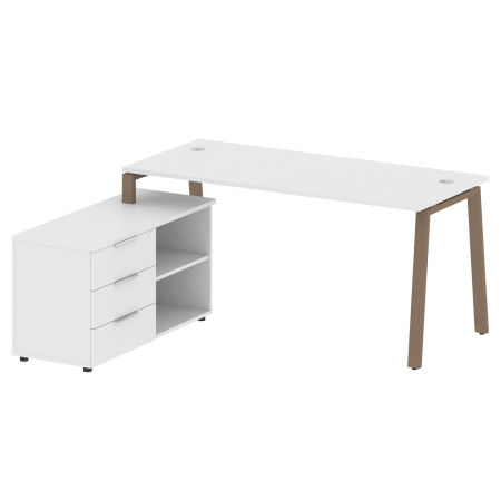 Рабочая станция с тумбой на А-образном м/к Metal System Style БА.РС-СТС-2.4 (L) 1700x1520x750 (Белый/Мокко металл)