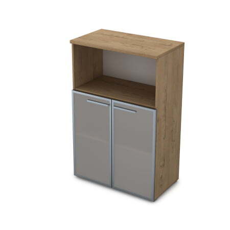 9Ш.017.5 Шкаф средний со стеклом и нишей (800x450x1245) (Teakwood)