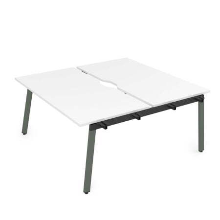 10БДНВ.289 Стол системы Бенч с вырезом, сдвоенный, на 2 рабочих места - начальный (1400x1635x750) (Белый премиум/Klever металл)