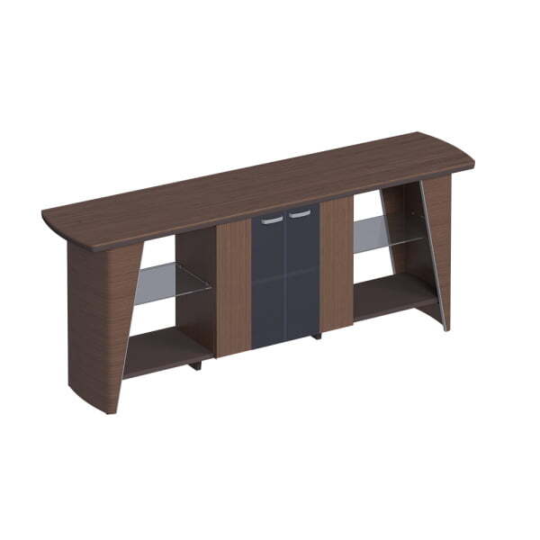 Греденция топ дерево, двери стекло+дерево, полки стекло ISixty VLB260 2600x600x1020 (Кожа коричневая)