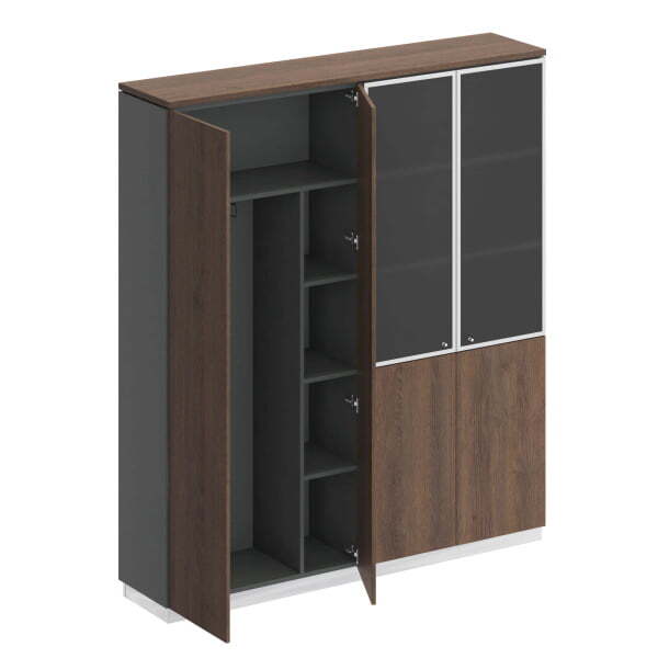Шкаф комбинированный (документы со стеклом - одежда с дополнением) City СИ 312 1802x400x2034 (Дуб гладстоун / Антрацит премиум / Дуб гладстоун)