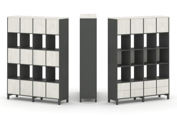 Набор стеллажа 1 сторонний, 5 ярусов SN.NS-541 (1488х400х1982) (Антрацит/Дуб Наварра/Металл Антрацит)