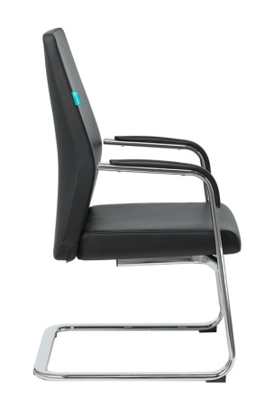 Кресло _JONS-LOW-V черный кожа низк.спин. полозья металл хром (Черный)