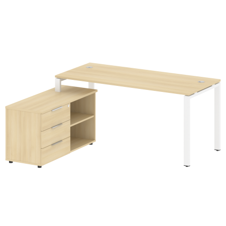 Рабочая станция с опорной тумбой левая Metal System Style БП.РС-СТС-2.4 Л 1700x1520x750 (Акация/Белый металл)