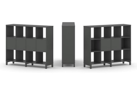 Набор стеллажа 1 сторонний, 3 яруса SN.NS-341 (1488х400х1248) (Антрацит/Металл Антрацит)