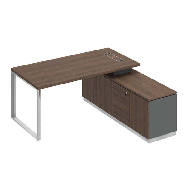 Стол руководителя на опорной тумбе правый Bravo БР 101 1800x1800x750 (Дуб гладстоун / Антрацит премиум / Дуб гладстоун)