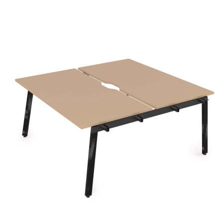 10БДНВ.289 Стол системы Бенч с вырезом, сдвоенный, на 2 рабочих места - начальный (1400x1635x750) (Mokko/Черный глянец металл)