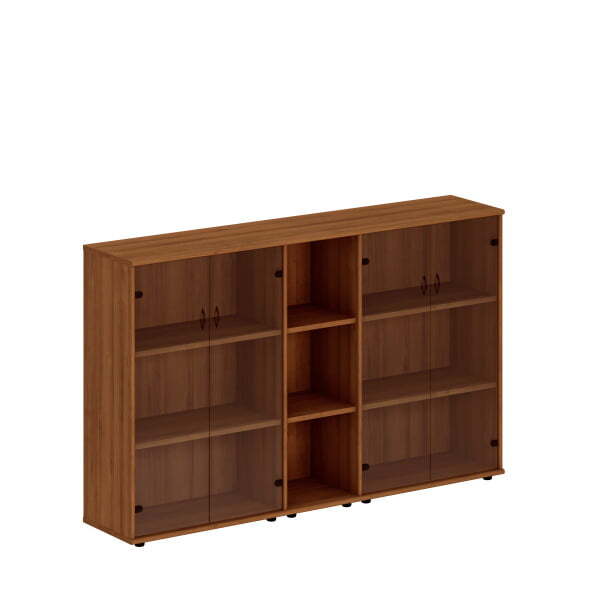 Шкаф комбинированный средний (стекло + стеллаж узкий + стекло) Престиж Исп.27 2200x460x1360 (Темный орех)