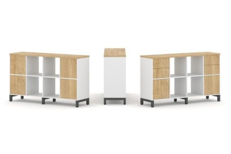 Набор стеллажа 1 сторонний, 2 яруса SN.NS-241 (1488х400х881) (Белый/Тиквуд Светлый/Металл Антрацит)