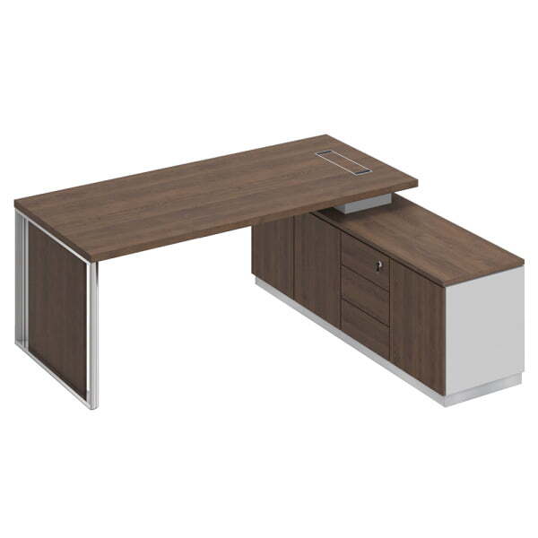 Стол руководителя на опорной тумбе с декоративной вставкой Bravo БР 108 2000x1800x750 (Дуб гладстоун / Белый премиум / Дуб гладстоунСерый)