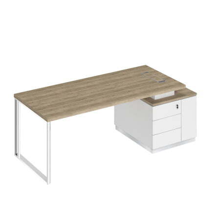 Стол руководителя на опорной тумбе правый Bravo БР 106 2180x900x750 (Дуб гладстоун светлый / Белый премиум / Белый премиумСерый)