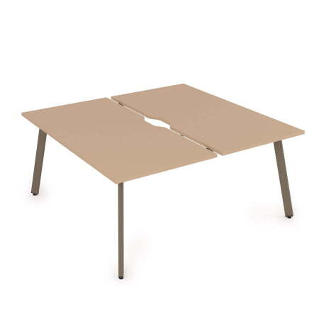 10БДВ.279 Стол системы Бенч с вырезом, сдвоенный, на 2 рабочих места (1400x1435x750) (Mokko/Tabaco металл)