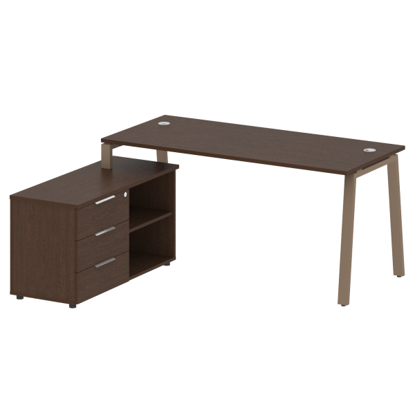 Рабочая станция с тумбой на А-образном м/к Metal System Style БА.РС-СТС-2.4 (L) 1700x1520x750 (Венге Цаво/Мокко металл)