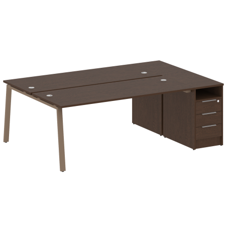 Рабочая станция с тумбой на А-образном м/к Metal System Style БА.РС-СТП-2.5 2212x1475x750 (Венге Цаво/Мокко металл)