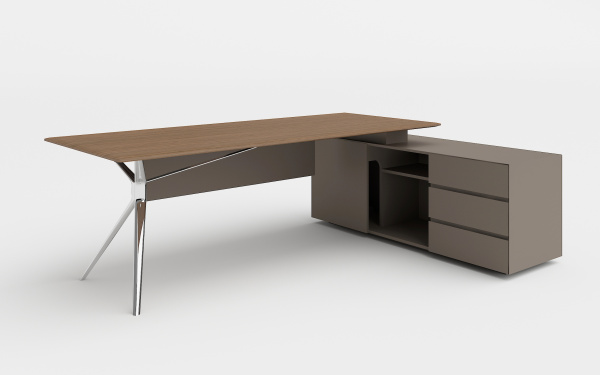 Cтол письменный с боковой тумбой правый ARES LUX 180 (1800х1600х750) (Кофейный орех TA29YA)