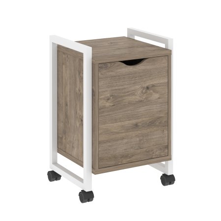 Тумба на колесных опорах с распашным фасадом VR.L-T2.K 500x460x767 (Тиквуд Темный/Белый металл)