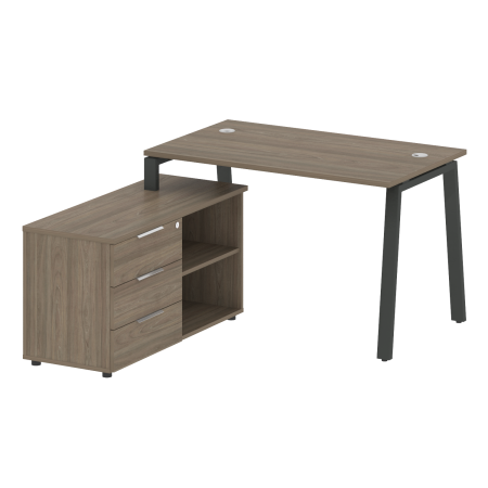 Рабочая станция с тумбой на А-образном м/к Metal System Style БА.РС-СТС-2.2 (L) 1300x1520x750 (Вяз/Антрацит металл)