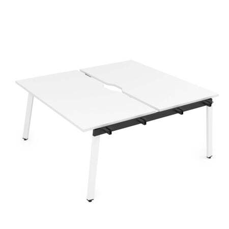 10БДНВ.289 Стол системы Бенч с вырезом, сдвоенный, на 2 рабочих места - начальный (1400x1635x750) (Белый премиум/Белый металл)