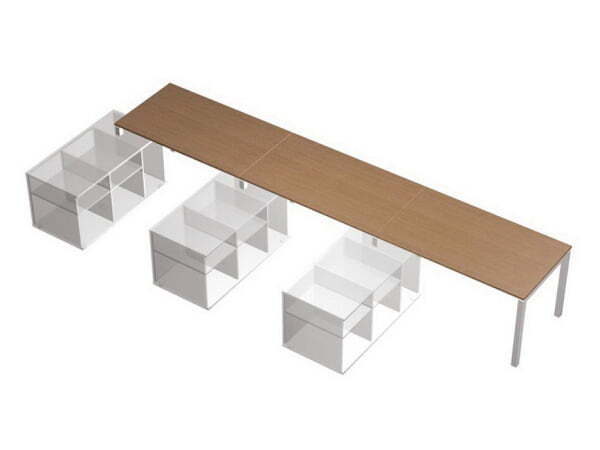 Рабочая станция (3х160) на 3-х опорных тумбах левых (БЕЗ ТУМБ) Profiquadro КВ 0114-3 БВ 5074x1700x75 (Белый премиум / Вишня скандинавскаяСерый)