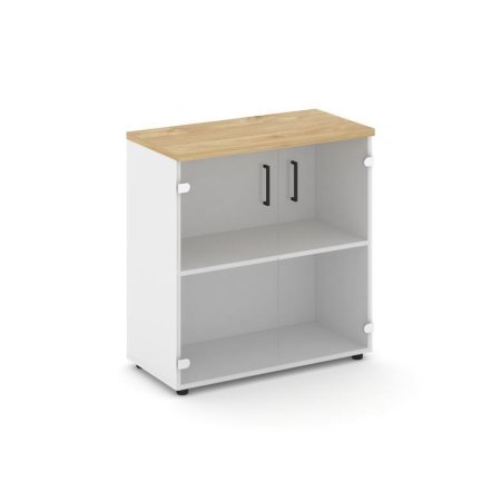 Шкаф низкий широкий SN.STS.E-302 (796х400х833) (Белый/Тиквуд Светлый/Прозрачный)