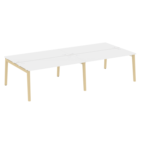 Рабочая станция на деревянных опорах Onix Wood OW.D.RS-4.4.7 3160x1475x750 (Белый Бриллиант/Дуб Светлый)