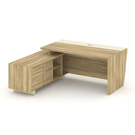 Стол руководителя с тумбой Corner COR.SRT-18 (L) (1800x1800x750) (Гикори Песочный-Ваниль | Металл Ваниль)