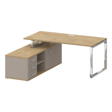 Стол руководителя с опорной греденцией, левый Shift SK.SRG-180 (L) (1800x1800x753) (Тиквуд Светлый-Капучино | Хром)