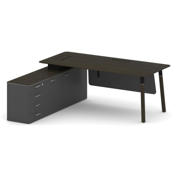 Стол руководителя Fresco FR.SR-20 (L) (2000x1798x750) (Дуб Темный-Базальт UM-Базальт UM | Металл Черный-Нерж. Сталь)