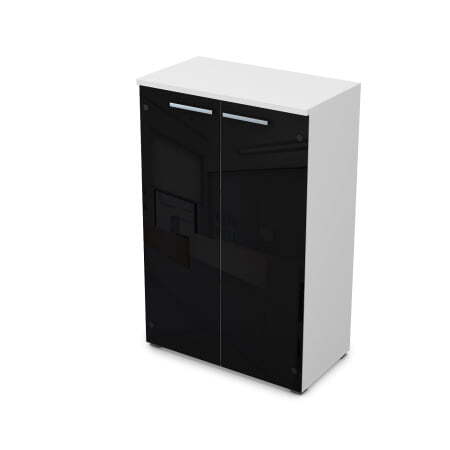 9Ш.017.7 Шкаф средний со стеклом (800x450x1245) (Белый премиум)