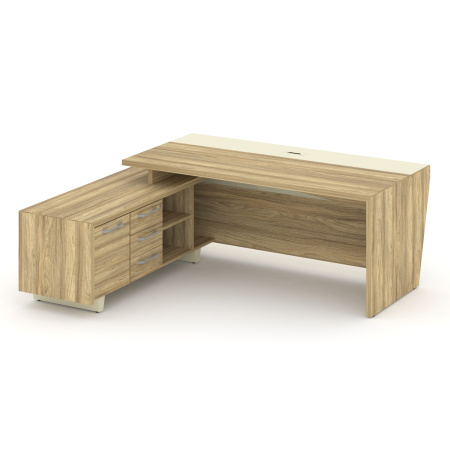 Стол руководителя с тумбой Corner COR.SRT-20 (L) (2000x1800x750) (Гикори Песочный-Ваниль | Металл Ваниль)