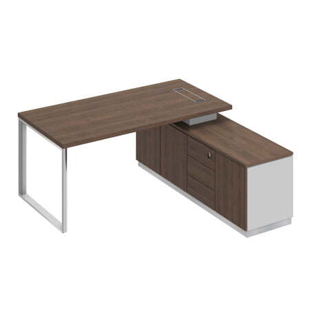 Стол руководителя на опорной тумбе левый Bravo БР 101 1800x1800x750 (Дуб гладстоун / Белый премиум / Дуб гладстоун)