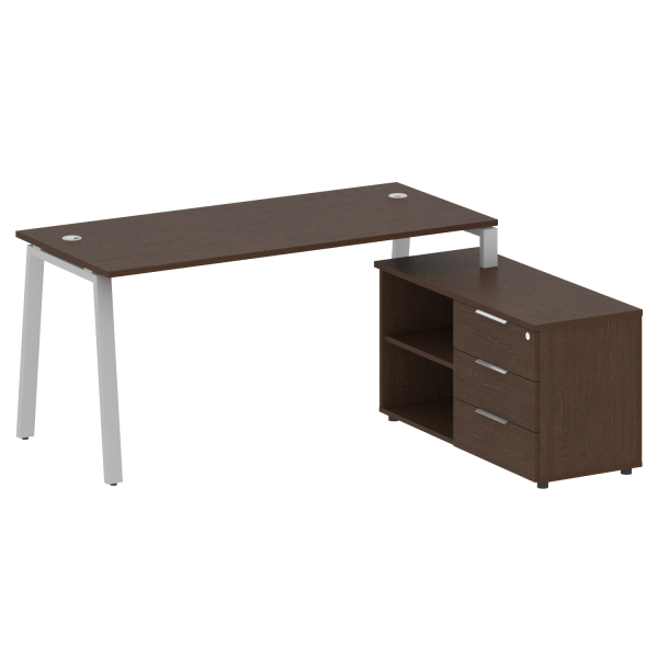 Рабочая станция с тумбой на А-образном м/к Metal System Style БА.РС-СТС-2.4 (R) 1700x1520x750 (Венге Цаво/Серый металл)