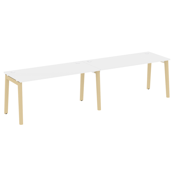Рабочая станция на деревянных опорах Onix Wood OW.RS-2.4.7 3160x720x750 (Белый Бриллиант/Дуб Светлый)