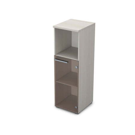 9П.017.4 Пенал средний со стеклом и нишей (400x450x1245) (Ivory)