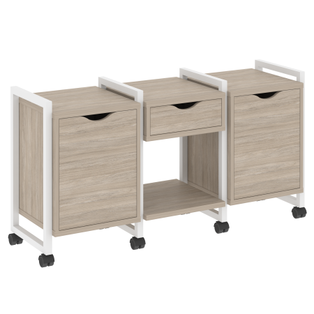 Тумба на колесных опорах наборная VR.L-TN-7.K 1440x460x767 (Дуб Аттик/Белый металл)