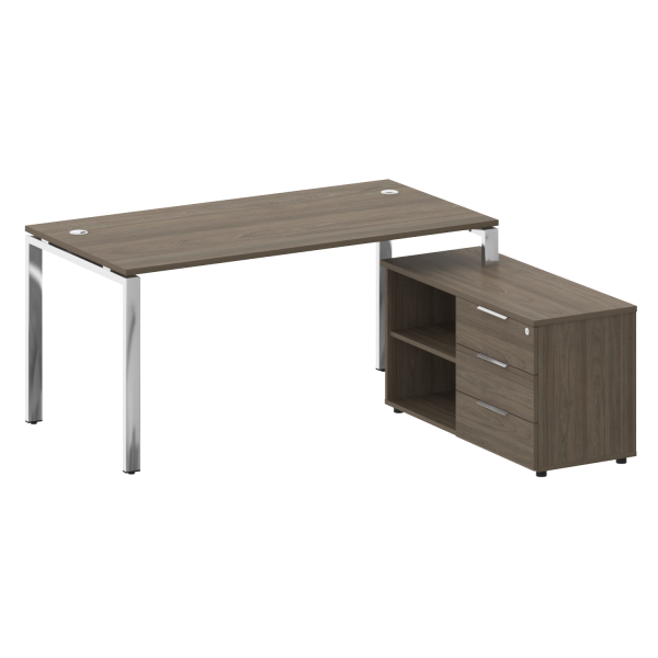 Стол для руководителя с тумбой правый БГ.СРТ-4.8 (R) 1700x1620x750 (Вяз Благородный/Нерж. Сталь)