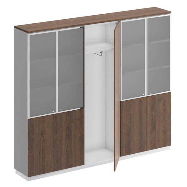Шкаф комбинированный со стеклом узкий одежда - документы City СИ 317 2404x400x2034 (Дуб гладстоун / Белый премиум / Белый премиум)