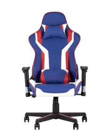 Кресло игровое TopChairs Cherokee синее (Геймерское кресло Cherokee синий, белый, красный)