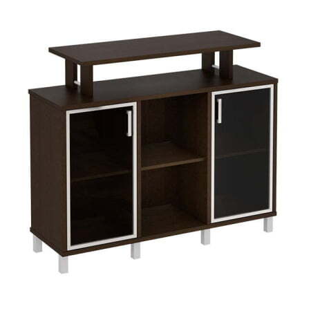 Стеллаж низкий с надстройкой и стеклянными дверками Борн B 801-512 1426x450x1160 (Венге)